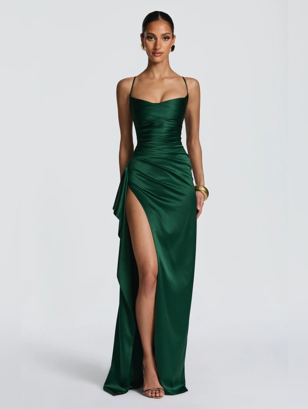 Emerald Green Satin Vestido babyboo Vestido largo Helen - Esmeralda NWT $150 M